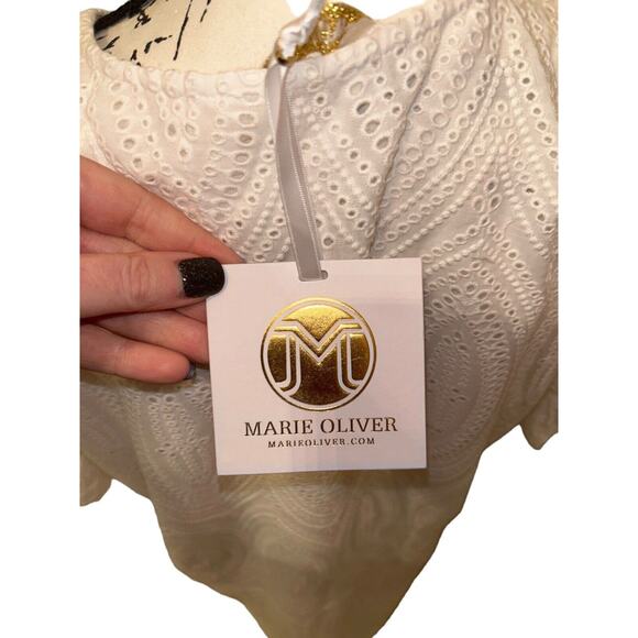 Marie Oliver Eyelet Lace White V-Neck Top Short Ruffle Sleeve Casual Summer - Picture 8 of 12